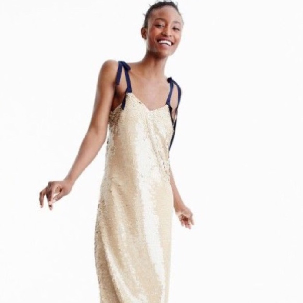J. Crew Collection Sequin Tie Shoulder Midi Dress